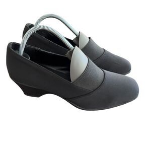 George Heels Women’s 8.5 Comfort Start Loafers Pumps Wedge Black Fabric Slip On